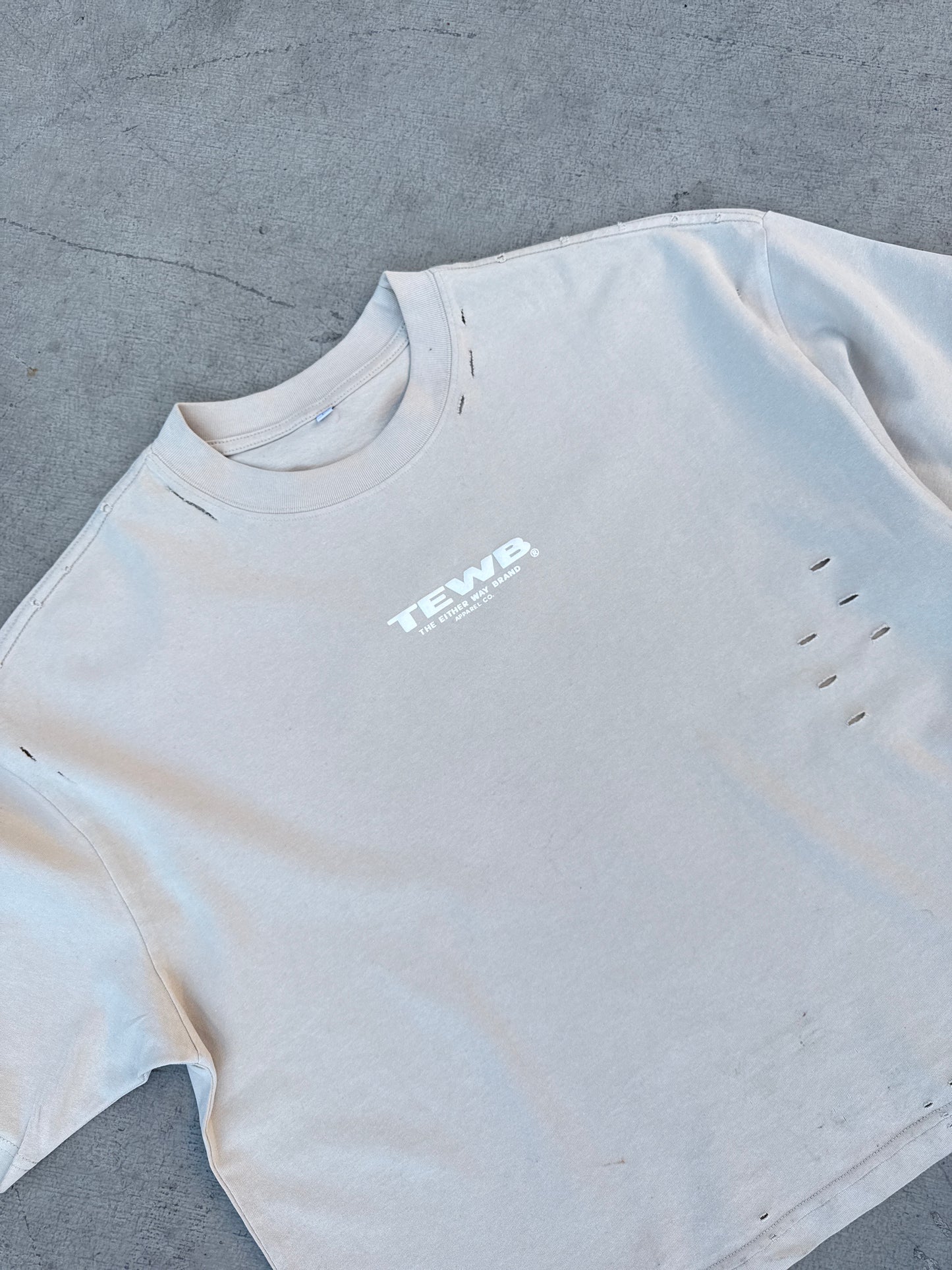Either Way Cropped Puff Print "TEWB" Distressed Tee