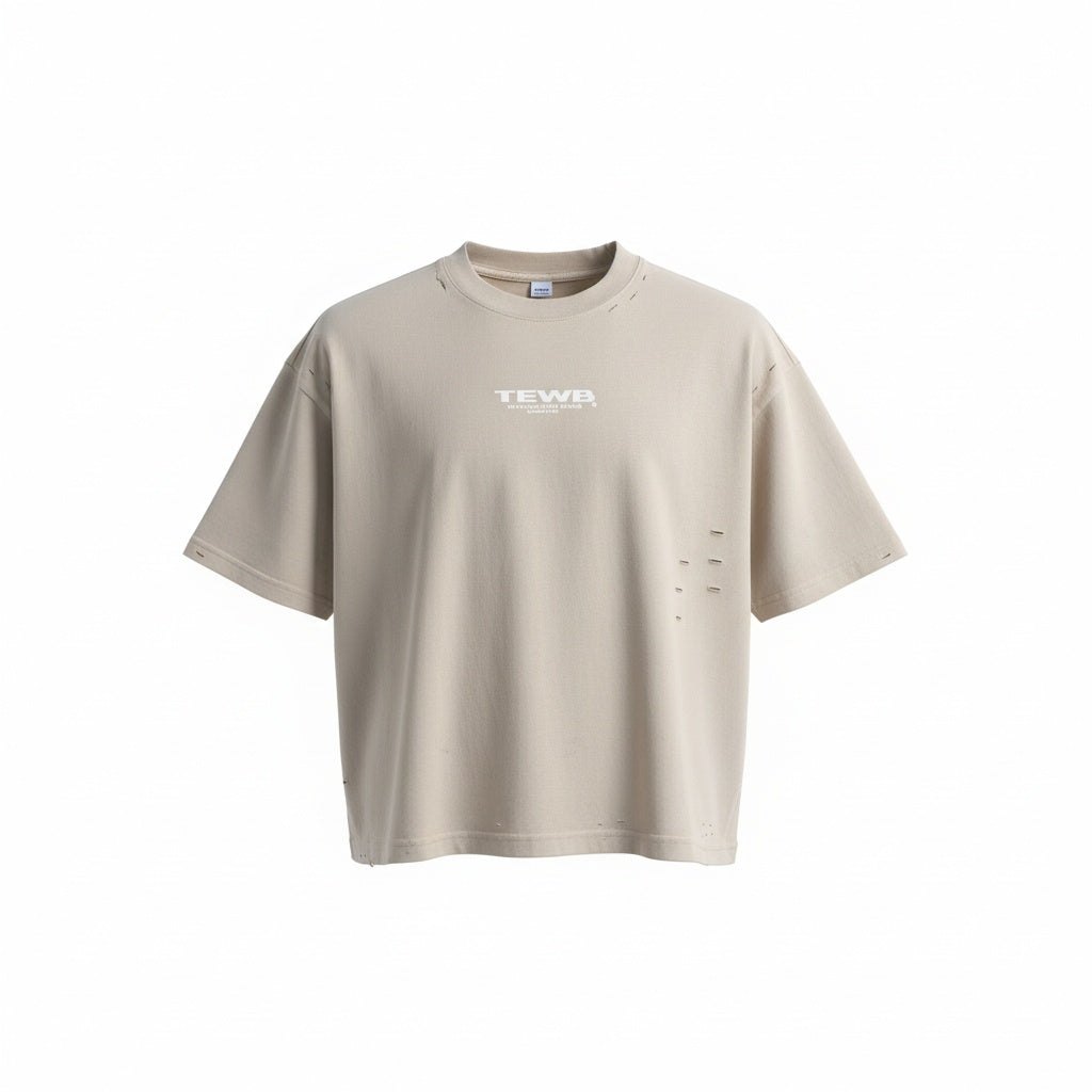 Either Way Cropped Puff Print "TEWB" Distressed Tee